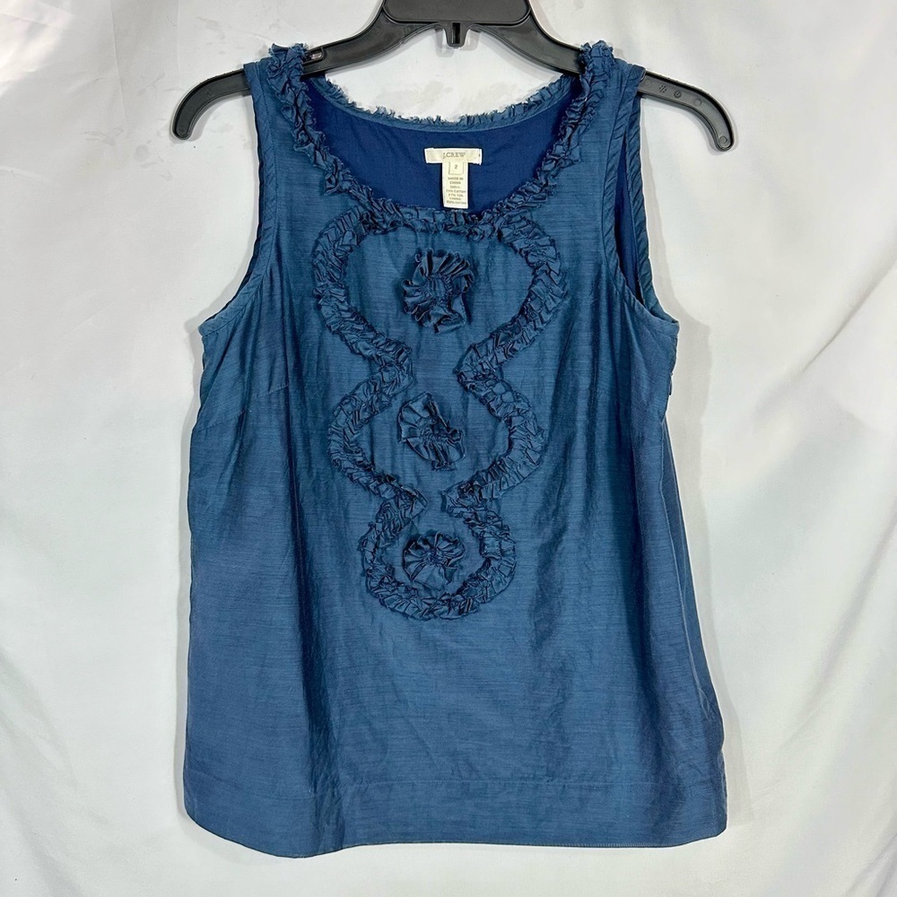 J Crew navy ruffle embroidered tank size 2